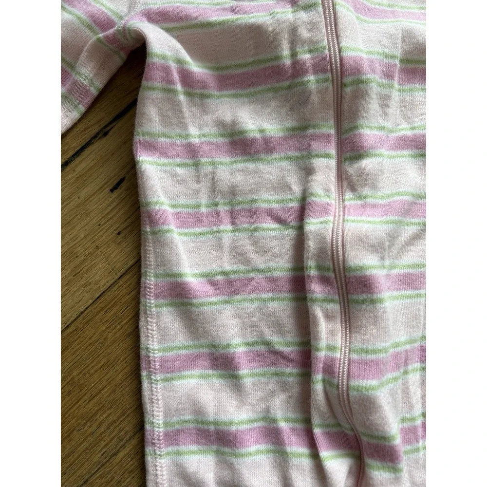 Hanna Andersson Pink White Green Striped Footless Organic Sleeper Pajama 0-6 M